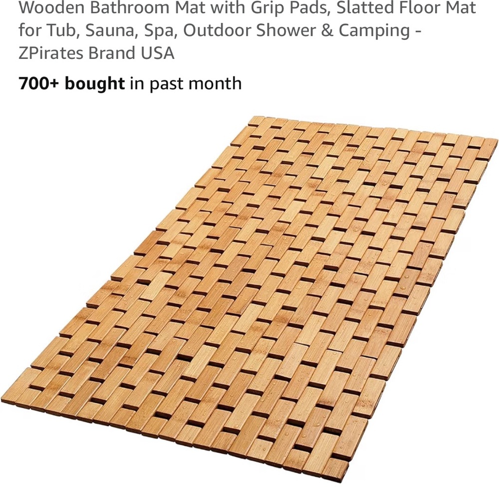 Natural Bamboo Shower Mat - Tan Wood Bath Rug - Picture 2 of 2